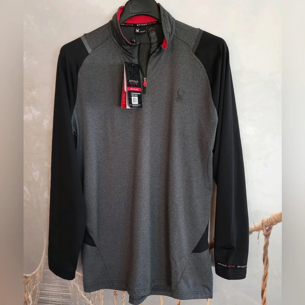 Spyder 1/4 Zip LS Tech Color Blocked Stretch Quick Dry Active Top - Picture 3 of 9